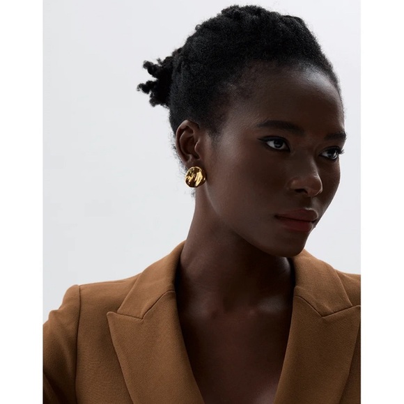 Gold Button Stud Earrings - Picture 3 of 13